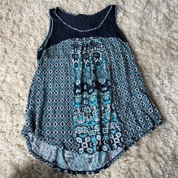 RXB Tops - RXB Navy and Teal Mixed-Print Sleeveless spring summer flowy Tank top blouse
